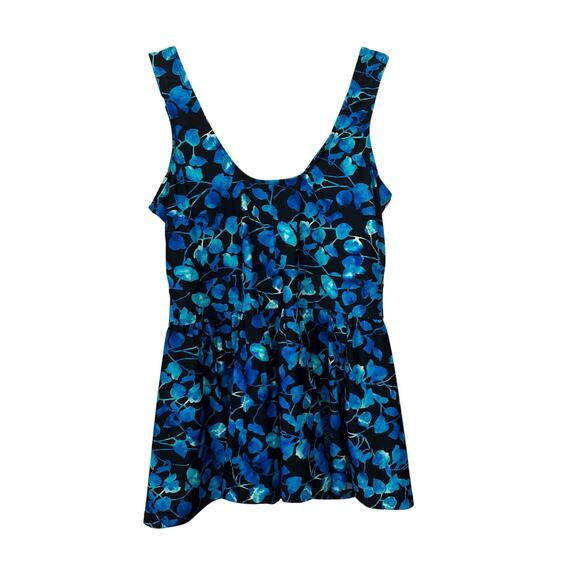 Azul Swimsuit Womens 22W Blue Black Floral Tankini One‎ Piece Padded Beach - Picture 4 of 7